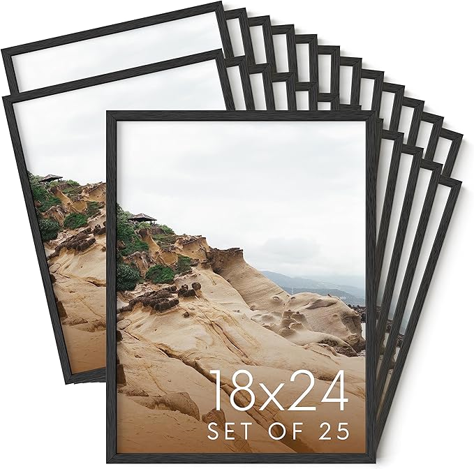Haus and Hues 18x24 Black Oak Wood Picture Frames Set of 25 - Premium Bulk Picture Frames 18x24 Bundle - Elegant Gallery Wall Frame Set for Posters, Art Display - Ideal for Wall Decor in Home & Office