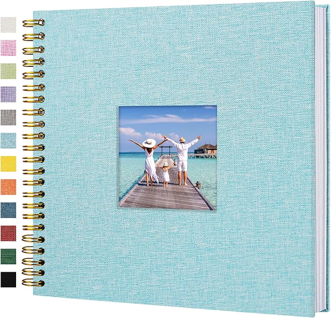 Scrapbook Photo Album Linen Cover, 12 x 12 Inch Hardcover Kraft White Pages Memory Book, for Travel Wedding Guest Book Christmas Baby Shower (40 Sheets/ 80 Pages,Light Blue)