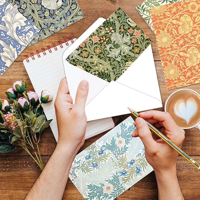 24 Pack William Morris Greeting Cards with Envelopes & Stickers - 6 Vintage Floral Retro Botanical Designs Blank Note Cards for Wedding, Birthday, Baby Shower, Thank You & More | 5.9x3.9 Inches