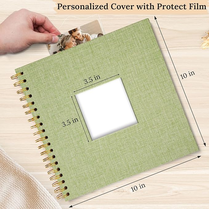 Scrapbook Photo Album Linen Cover, 10 x 10 Inch Hardcover Kraft White Pages Memory Book, for Travel Wedding Guest Book Christmas Baby Shower (20 Sheets/ 40 Pages,Grassgreen)