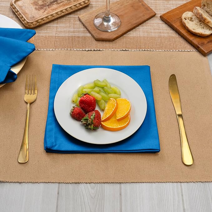 Blue Needles Solid Cloth Napkins Set of 12 Royal Blue 100% Cotton Dinner Napkins 18x18 inches - Soft, Reusable, Absorbent & Washable Linen, Ideal for Christmas Events, Parties & Everyday Use