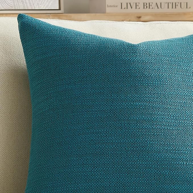 Meekio Set of 2 Linen Look Teal Pillow Covers 20x20, Decorative Throw Pillow Covers for Couch, Sofa, Bed & Living Room Decor