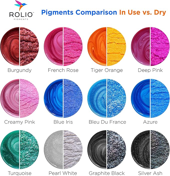 Rolio Premium Mica Powder Pearlescent Color Pigment - Art Set for Epoxy Resin - for Soap Making, Nail Polish, Lip Gloss, Eye Shadow, Slime & Candle Jars - 10g, 24 Jars - (Original Set)
