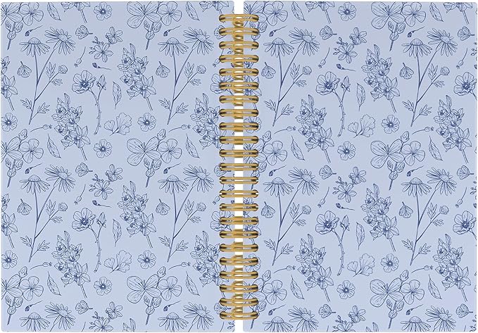Vintage Blue Floral Journal Notebook - Aesthetic Botanical Flower Notebooks College Ruled for Work School, Gifts for Coworkers, Office Supplies, Hardcover Spiral Notebook 5.5"x8.3"