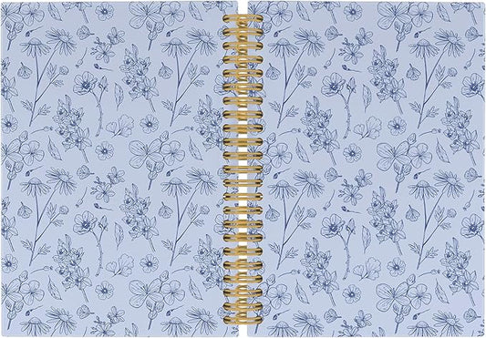 Vintage Blue Floral Journal Notebook - Aesthetic Botanical Flower Notebooks College Ruled for Work School, Gifts for Coworkers, Office Supplies, Hardcover Spiral Notebook 5.5"x8.3"