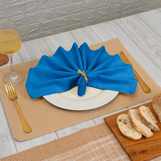 Blue Needles Solid Cloth Napkins Set of 6 Royal Blue 100% Cotton Dinner Napkins 18x18 inches - Soft, Reusable, Absorbent & Washable Linen, Ideal for Christmas Events, Parties & Everyday Use