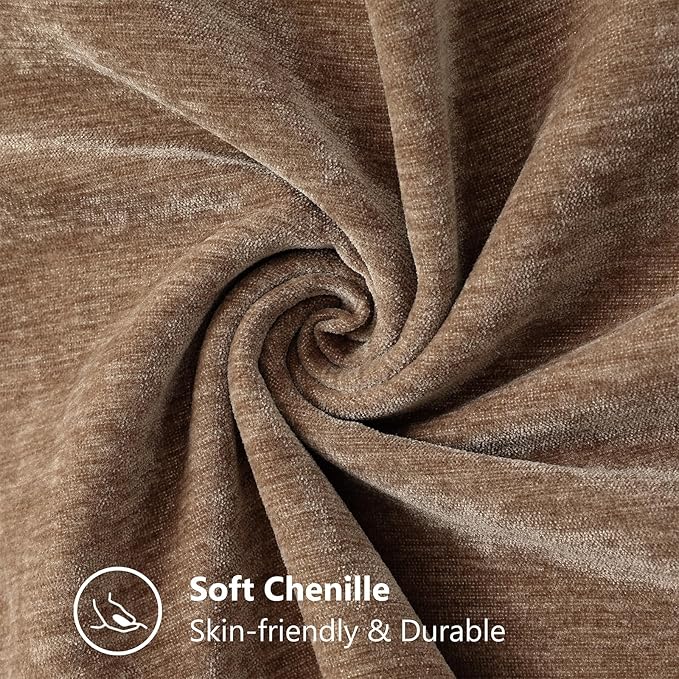 decorUhome Spring Chenille Soft Throw Pillow Covers 26x26 Set of 2, Farmhouse Velvet Neutral Decorative Euro Sham Pillow Covers with Stitched Edge for Couch Sofa Bed Home Decor, Brown