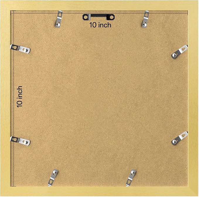 eletecpro 10x10 Picture Frames Set of 9 with Mat for 5x5 Photos or without Mat for 10x10, Square Gallery Wall Decor Collage for Picture Display, Gold Frame Set for Wall Hanging