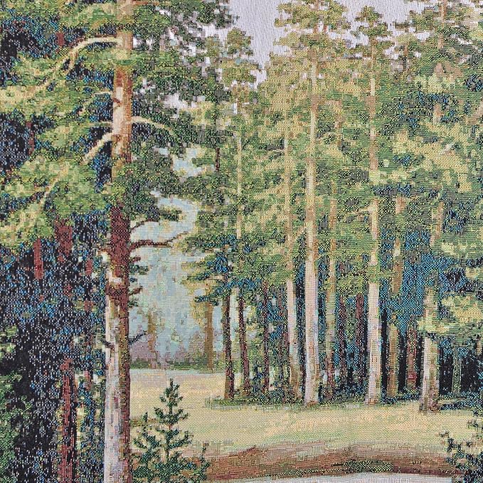 AureoMadis Premium Large Jacquard Woven Forest Tapestry 49"x28" - Vintage Pine Woods River Landscape Wall Hanging, Fully Lined Fine Art Decor with Dual Rod Pockets