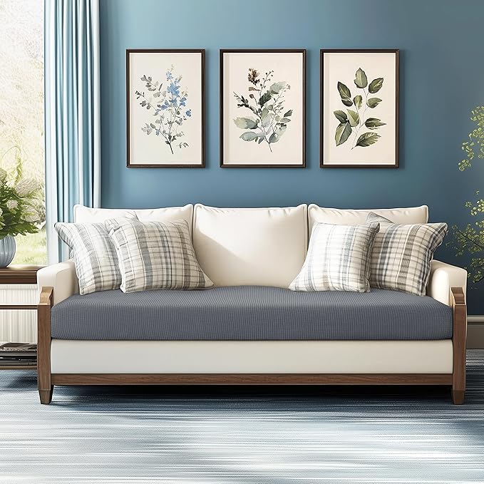 CHUN YI Medium Couch Cushion Cover Stretch for Loveseat, Sofa Seat Slipcovers for Pets, Suitable for Armchair Loveseat Sofa with Spandex Jacquard Washable Fabric(Medium,Light Grey)