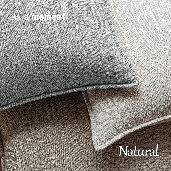 a moment Linen Pillow Covers Set of 2,Boho Farmhouse Throw Pillowcases Neutral Textured Decorative Covers for Couch Sofa,Soft Linen Blend Accent Case Cushion Living Room Home Decor 22"x22"Sky Gray