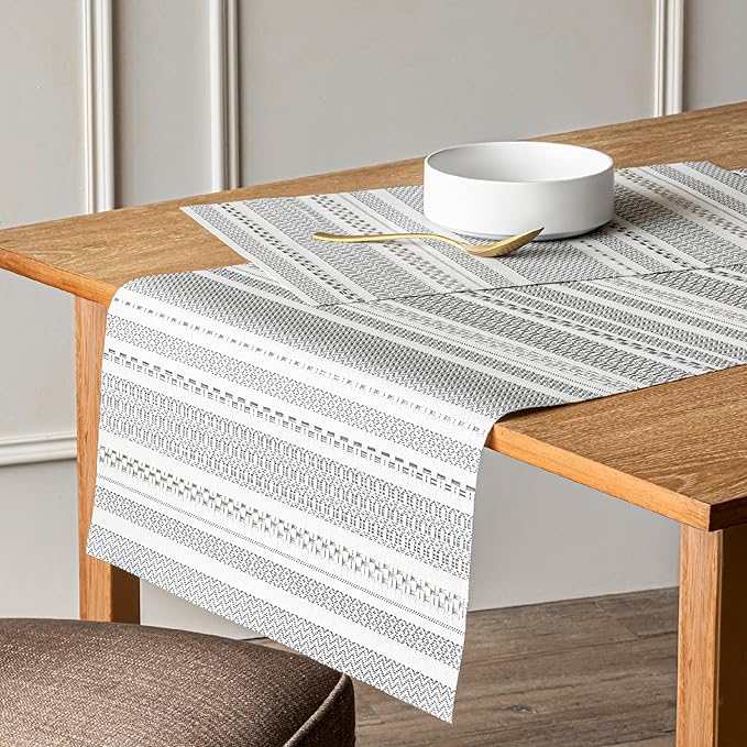 Over&Back Set of 4 Reversible Woven Placemats - Colorful Dining Room Table Mat - UVA/UVB-Proof Polypropylene - Indoor and Outdoor Kitchen and Home Decor - Striped - Grey - Rectangle