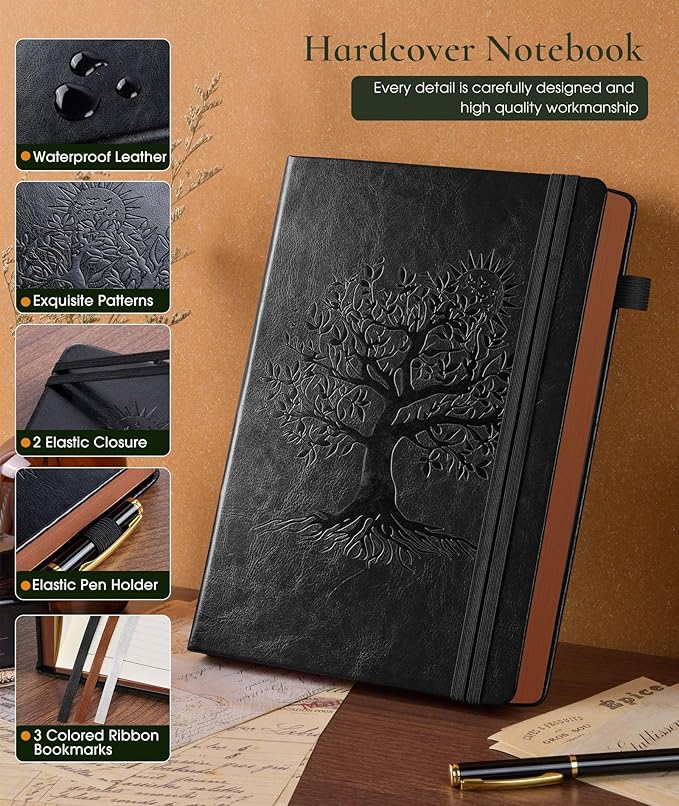 Vintage Leather Journal - 300 Page Lined Journal Notebook with Numbered Pages,A5 Notebook for Women Men,Travel Diary,Daily Journal for Writing, Note Taking, School & Work (5.8" x 8.3")