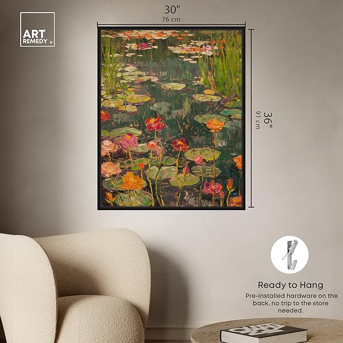 Art Remedy Afternoon Visit Framed Impressionism 1 Piece Canvas Wall Art/Monet And Van Gogh Inspired Art, 31" x 37", Black Frame