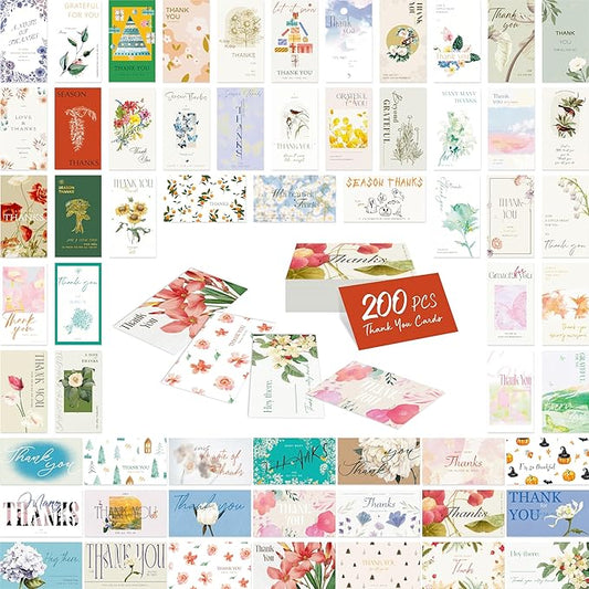 Gethelud 200 PCS Thank You Cards, 60 Delicate Designs For All Occasions, Small Thank You Cards for Business Gifts, Parties, Weddings, and Any Occasion (2” x 3.5”)
