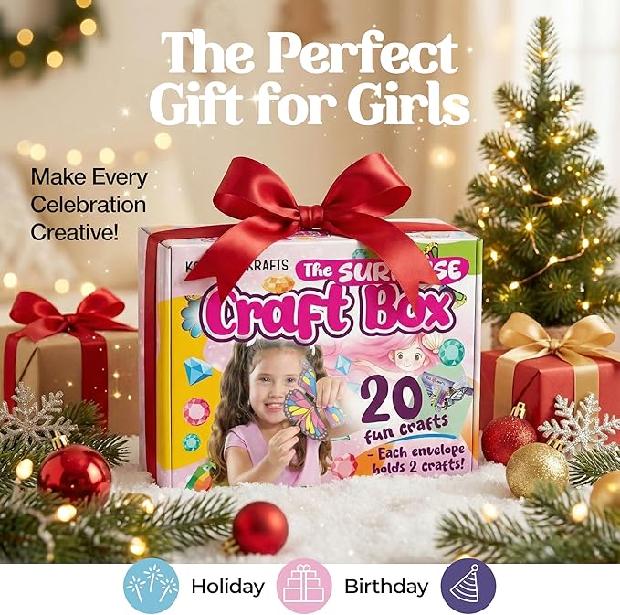 20 Arts & Crafts Kit for Girls – The Surprise Craft Box, All-Inclusive DIY Craft Set with 20 Fun Projects, Individually Packaged, Easy Step-by-Step Instructions, Creative Activity Gift for Kids