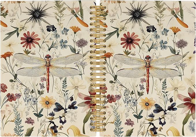 Vintage Dragonfly Journal Notebook, Summer Floral Notebooks College Ruled for Work School, Gifts for Girls Women Dragonfly Lovers, Office Supplies, Hardcover Spiral Notebook 5.5"x8.3"