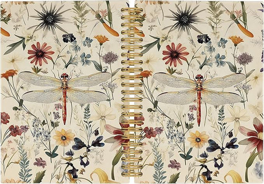 Vintage Dragonfly Journal Notebook, Summer Floral Notebooks College Ruled for Work School, Gifts for Girls Women Dragonfly Lovers, Office Supplies, Hardcover Spiral Notebook 5.5"x8.3"