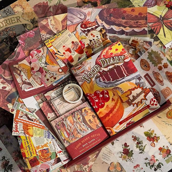 Funto Scrapbooking Kit(154 PCS), Food Series-Until Sunset, Perfect for Bullet Scrapbooking Materials, Planner DIY Arts Craft Collage