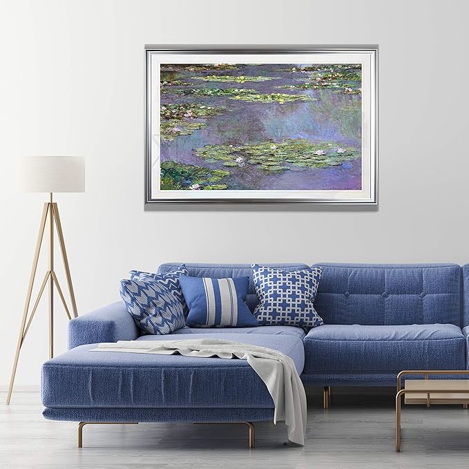 Water Lilies, 1905 01 By Claude Monet Fine Giclee Prints Wall Art In Premium Quality Framed Ready to Hang Silver Frame