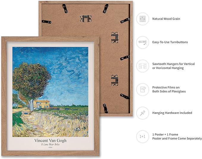 Monem Art Vintage Van Gogh Poster - Retro A Lane near Arles Print - Impressionism Art - Fine Art - Classic Painting Art - Landscape Art - Great Bedroom or Office Decor - 8x10 Beige Framed