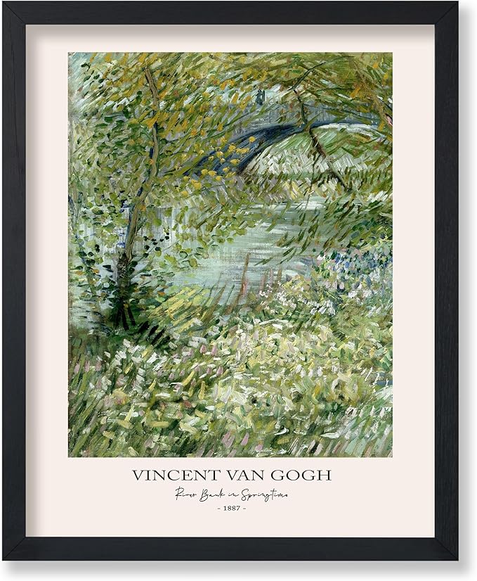 Monem Art Vintage Van Gogh Poster - Retro Impressionist Print - River Bank in Springtime, Flowers, Landscape - Gift for Artist, Friend - Wall Decor for Home, Office, 24x32 Unframed Wall Art