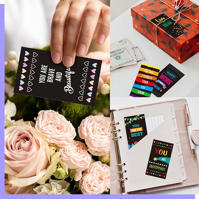 Gethelud 120 PCS Motivational Cards, 30 Designs Inspirational Cards with PET Film for Primary Middle High Reading Students, Book Lovers (2” x 3.5”)
