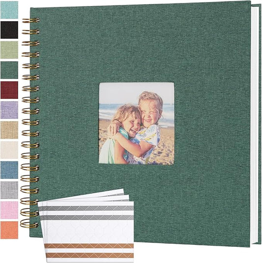Scrapbook Photo Album 10x10 Inches 40 Pages Hardcover Kraft Paper Linen Cover Scrap Book Memory Book DIY Scrapbook Albums for Wedding Baby Boyfriend Travel Anniversary Family, Green