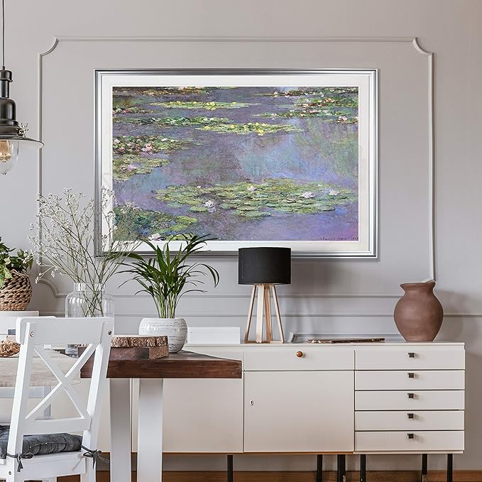 Water Lilies 1905 01 by Claude Monet Fine Giclee Prints Wall Art in Premium Quality Framed Ready to Hang - Silver Frame