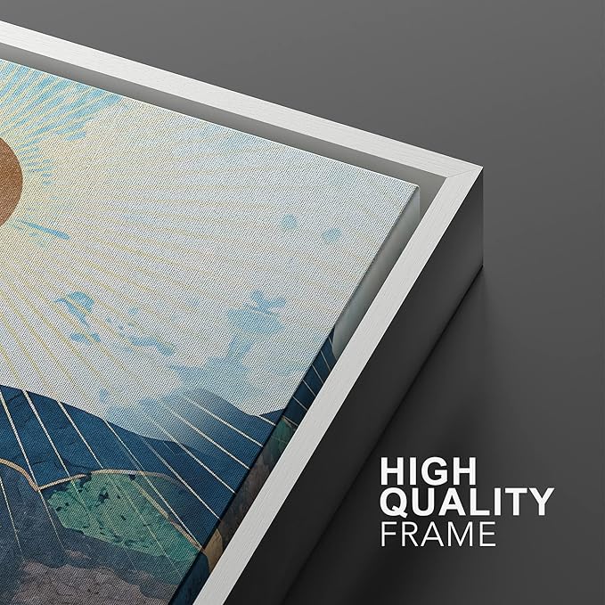 SIGNWIN Framed Canvas Print Wall Art Set Gold Blue Geometric Mountain Forest Landscape Nature Wilderness Illustrations Modern Art Scenic Colorful for Living Room, Bedroom, Office - 24"x36"x2 White