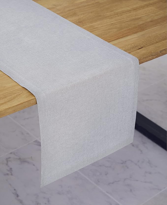 Solino Home Linen Light Grey Table Runner 108 Inches Long - 100% Pure Linen 14 x 108 Inch Table Runner for Spring - Diana Medium Weight