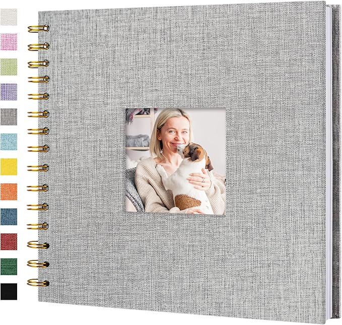 Scrapbook Photo Album Linen Cover, 8 x 8 Inch Hardcover Kraft White Pages Memory Book, for Travel Wedding Guest Book Christmas Baby Shower (20 Sheets/ 40 Pages,Grey)