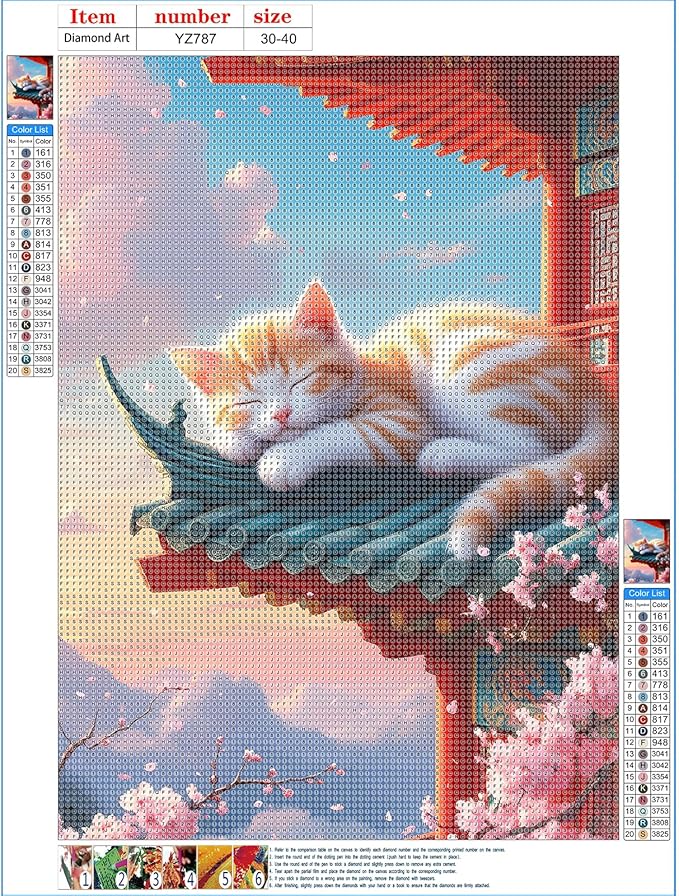 DPHERO Sleeping Cat Diamond Painting Kits for Beginners Adults,5D DIY Orange Cat Diamond Art Kits,Round Full Drill Architecture Gem Art Crafts,DIY Painting by Numbers for Home Wall Decor 12x16 inch