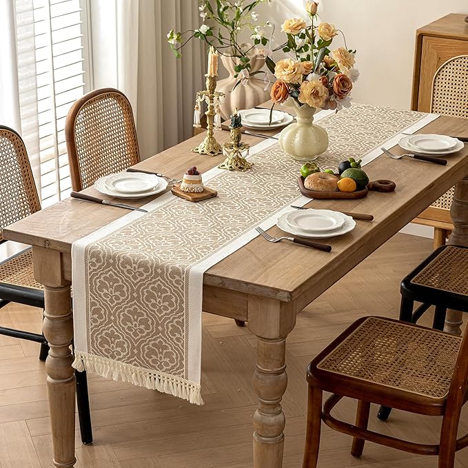 Table Runners 107 Inches,Waterproof Boho Table Runner with Tassel Fringe,Table Runner for Party Coffee Table
