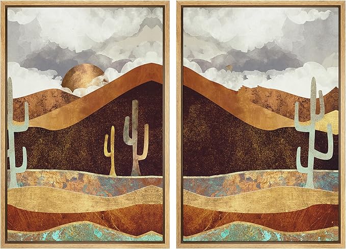 SIGNWIN Framed Canvas Print Wall Art Set Geometric Granite Desert Cactus Landscape Nature Wilderness Illustrations Modern Art Scenic Colorful for Living Room, Bedroom, Office - 24"x36"x2 Natural