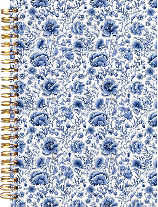 BearCake Blue Chinoiserie Grandmillennial Notebook Journal, Blue Floral Aesthetic Notebook, Chinoiserie Journal, Blue Aesthetic Office Supplies, Notebooks for Work, Hardcover Spiral Notebook 5.5x8.3
