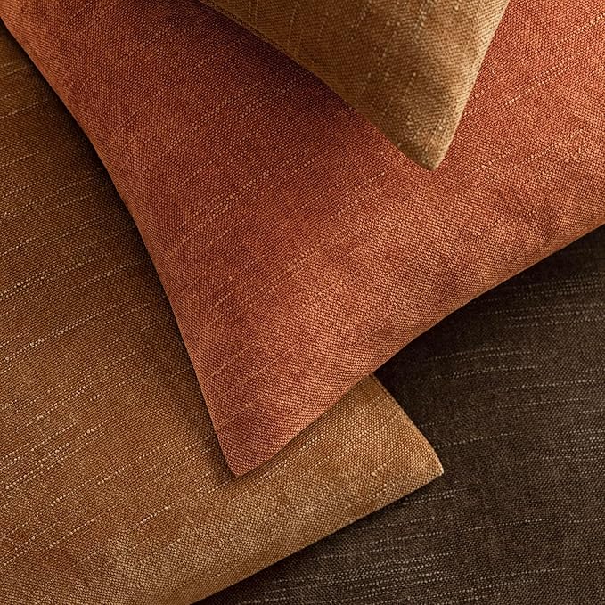 Foindtower Pack of 2 Soft Textured Chenille Throw Decorative Pillow Covers Square Accent Solid Cushion Cover Cozy Neutral Farmhouse Pillow Case for Couch Sofa Bedroom Living Room 22x22 Inch,Orange