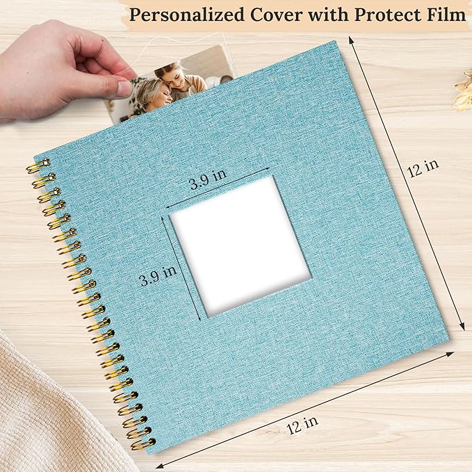 Scrapbook Photo Album Linen Cover, 12 x 12 Inch Hardcover Kraft White Pages Memory Book, for Travel Wedding Guest Book Christmas Baby Shower (40 Sheets/ 80 Pages,Light Blue)