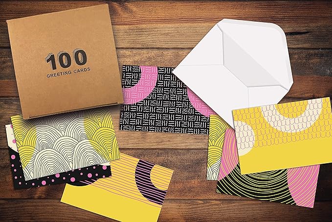 Better Office Products 100-Pack All Occasion Greeting Cards, Modern Art Designs, Assorted Blank Note Cards, 4 x 6 inch, 6 Exclusive Abstract Designs, Blank Inside, with Envelopes