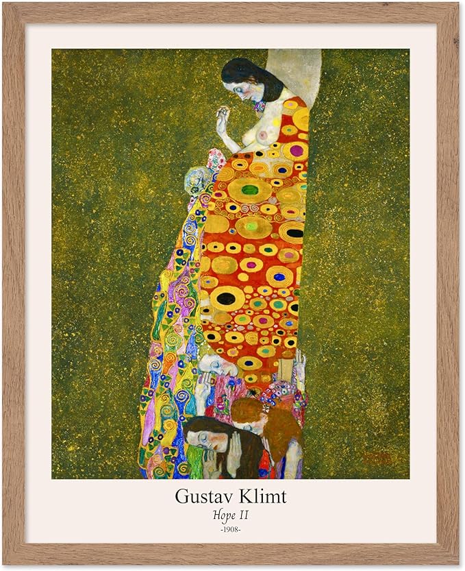 Poster Master Vintage Gustav Klimt Poster - Retro Hope II Print - Art Nouveau - Abstract Art - Symbolism Art - Aesthetic Art - Classic Painting - Colorful Living Room Decor - 11x14 Beige Framed