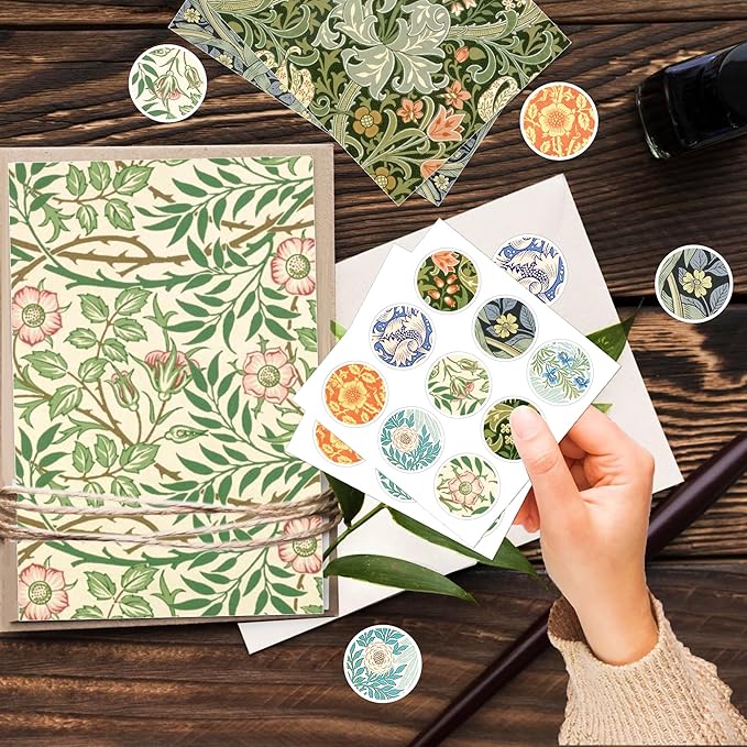 24 Pack William Morris Greeting Cards with Envelopes & Stickers - 6 Vintage Floral Retro Botanical Designs Blank Note Cards for Wedding, Birthday, Baby Shower, Thank You & More | 5.9x3.9 Inches