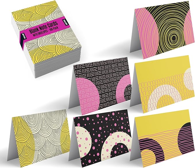 Better Office Products 100-Pack All Occasion Greeting Cards, Modern Art Designs, Assorted Blank Note Cards, 4 x 6 inch, 6 Exclusive Abstract Designs, Blank Inside, with Envelopes