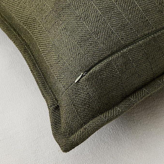 20x20 Linen Pillow Covers Olive Green Pack of 2 Farmhouse Boho Neutral Accents Striped Textured Square Decorative Throw Pillow Cases for Living Room Couch Bed Home Decor