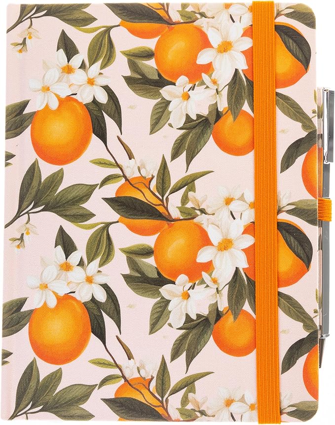 Graphique L’orange Lined Journal Plus Pen Luxe Collection, Hardcover Diary Notebook for Writing, Silver Foil Embossing, 160 Pages, 6” x 8”