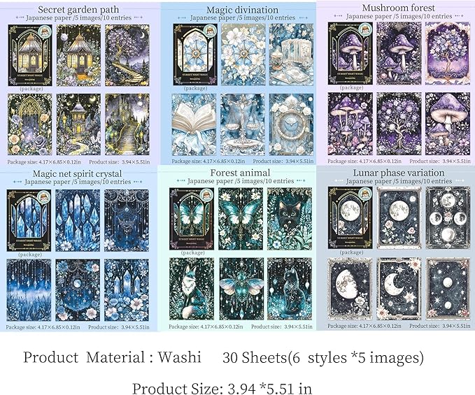 Magic Scrapbook Paper Supplies,60 Sheets Junk Journal Supplies in Washi,Vintage Decorative Craft Paper for Scrapbooking,Planner,DIY Crafe,Notebook(Magic Handbook)