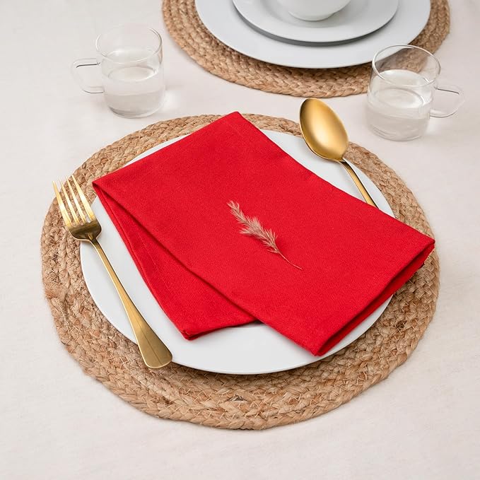 Blue Needles Solid Cloth Napkins Set of 12 Red 100% Cotton Dinner Napkins 18x18 inches - Soft, Reusable, Absorbent & Washable Linen, Ideal for Christmas Events, Parties & Everyday Use