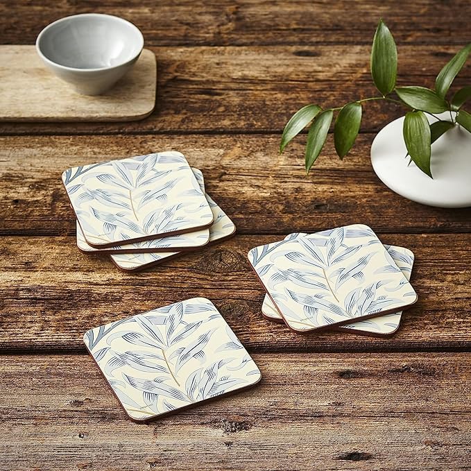 Pimpernel Morris & Co Willow Bough Blue Coasters, Set of 6 - Heat-Safe Drinkware Mats with Floral Design & Cork Backing for Dining Table Styling & Giftable Tableware for Special Occasions