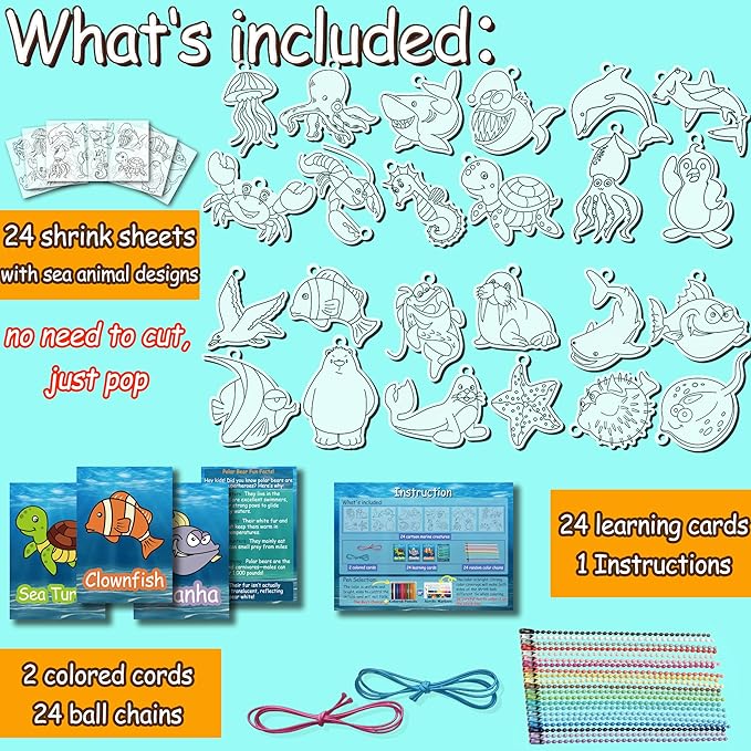 75PCS Shrinky Dinks Kit for Kids - Shrink Art with Shrinky Dink Sheets, 24 Pre-Cut Charms & Learning Cards | DIY Crafts, Christmas Ornaments & Keychains | No-Mess Activity for Boys & Girls Age 6+