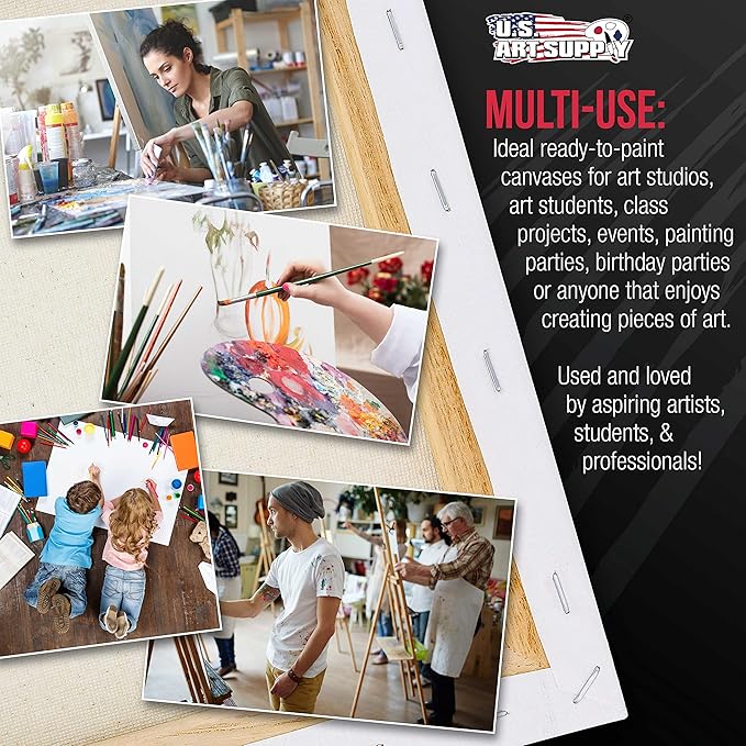 U.S. Art Supply Square Stretched Canvas for Painting 10x10 inch Gallery Depth 1-1/2" Thick, 4-Pack - 12oz Acrylic Gesso Triple Primed, Professional Artist Quality, 100% Cotton - Pouring, Oil Paint
