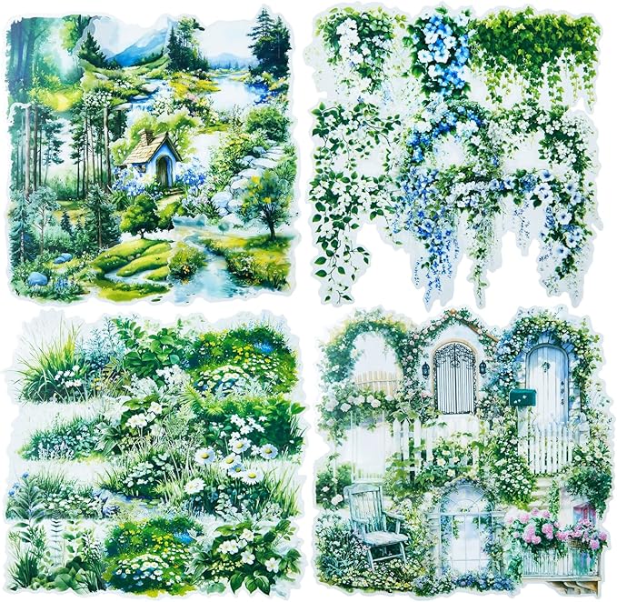 Greenery PET Sticker Set, 80PCS Nature Landscape Stickers for Scrapbooking Journaling DIY Crafts Garden Floral Decorative Supplies